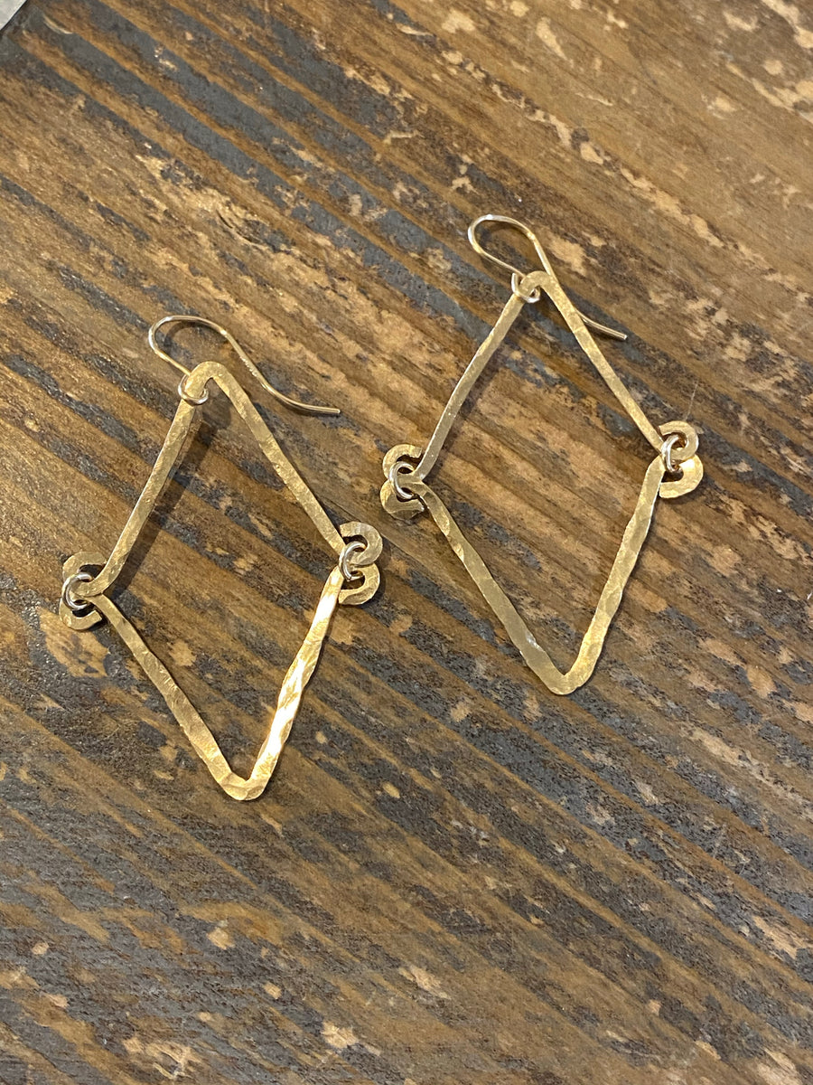 Gold triangle hand hammered earrings