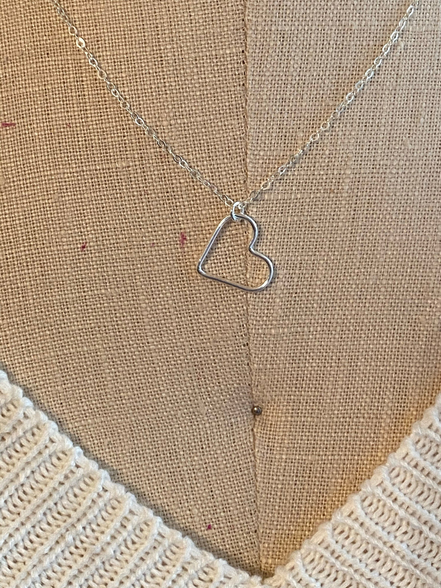 Silver large hammered heart necklace