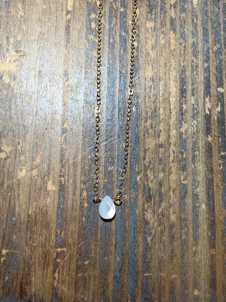 Gold tiny pearl shell teardrop necklace