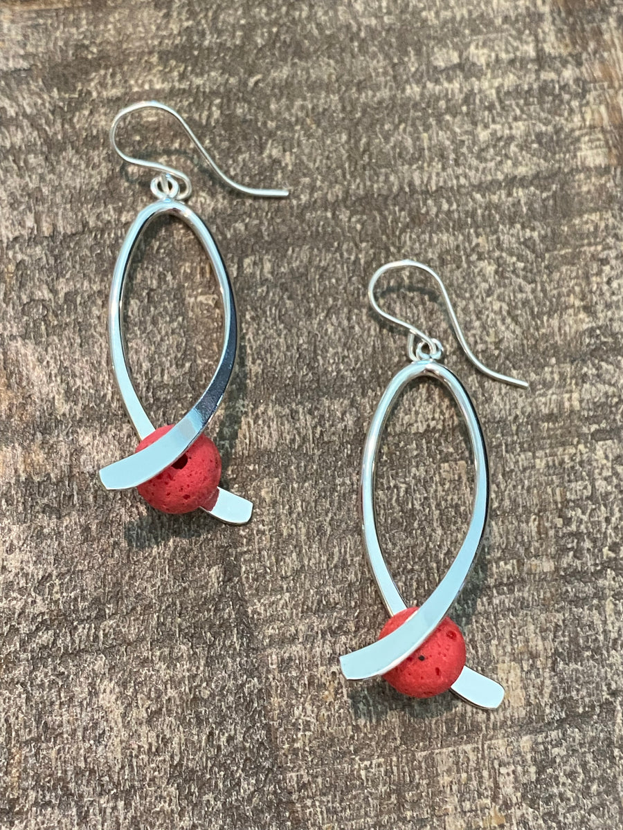 Coral Silver Swoosh Earrings