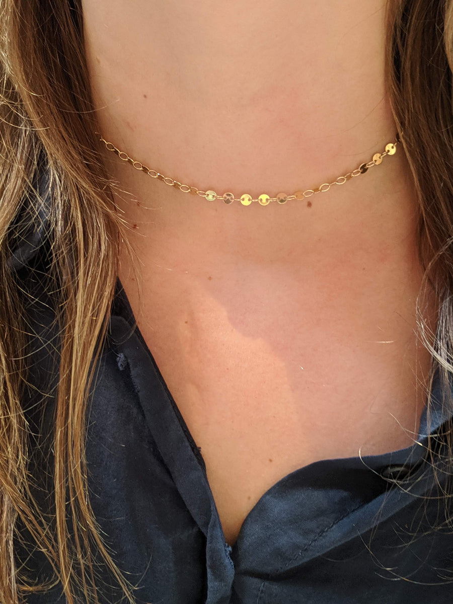 Gold Disc Choker Necklace