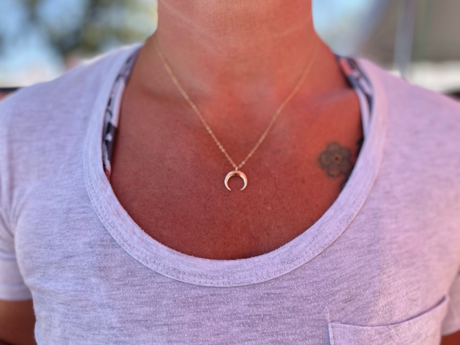 Gold filled horn pendant necklace