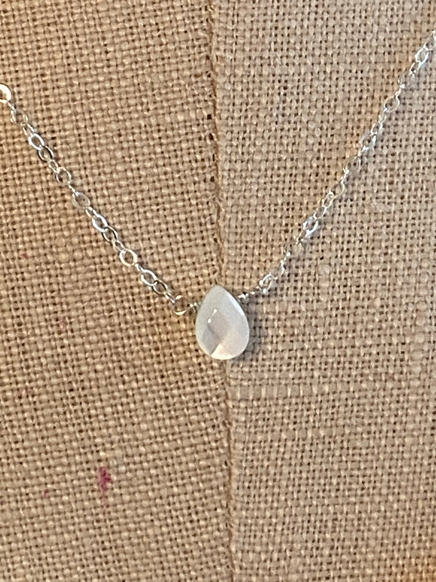 Silver tiny pearl shell teardrop necklace