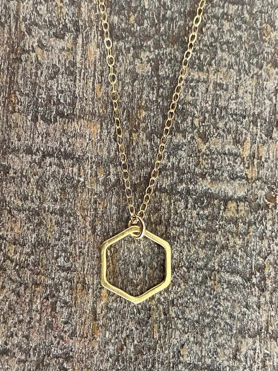 Gold hexagon necklace