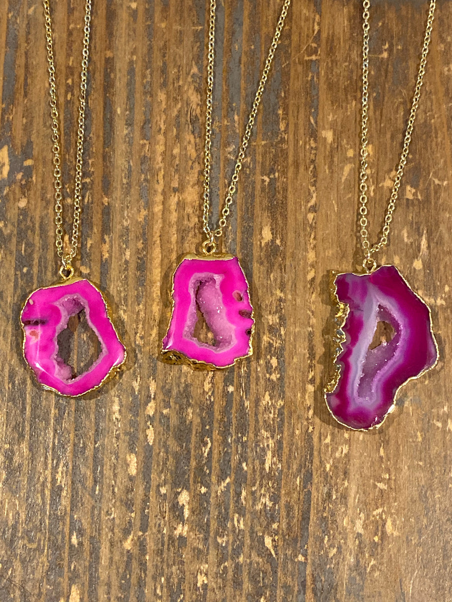 Gold pink agate necklaces