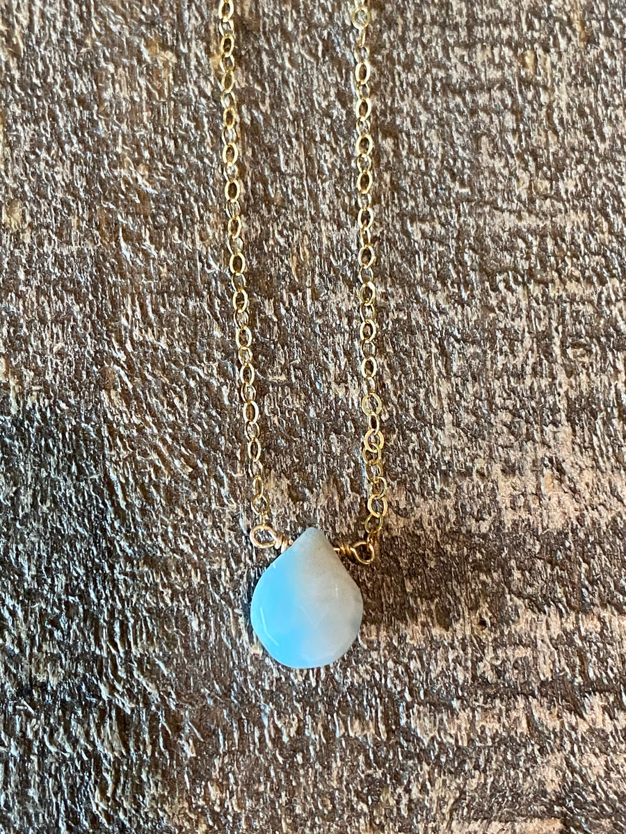 Gold blue larimar teardrop gemstone necklace