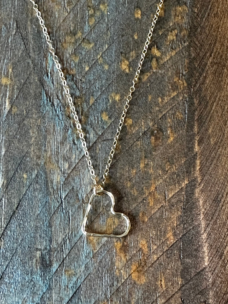 Gold Large Hammered Heart Necklace
