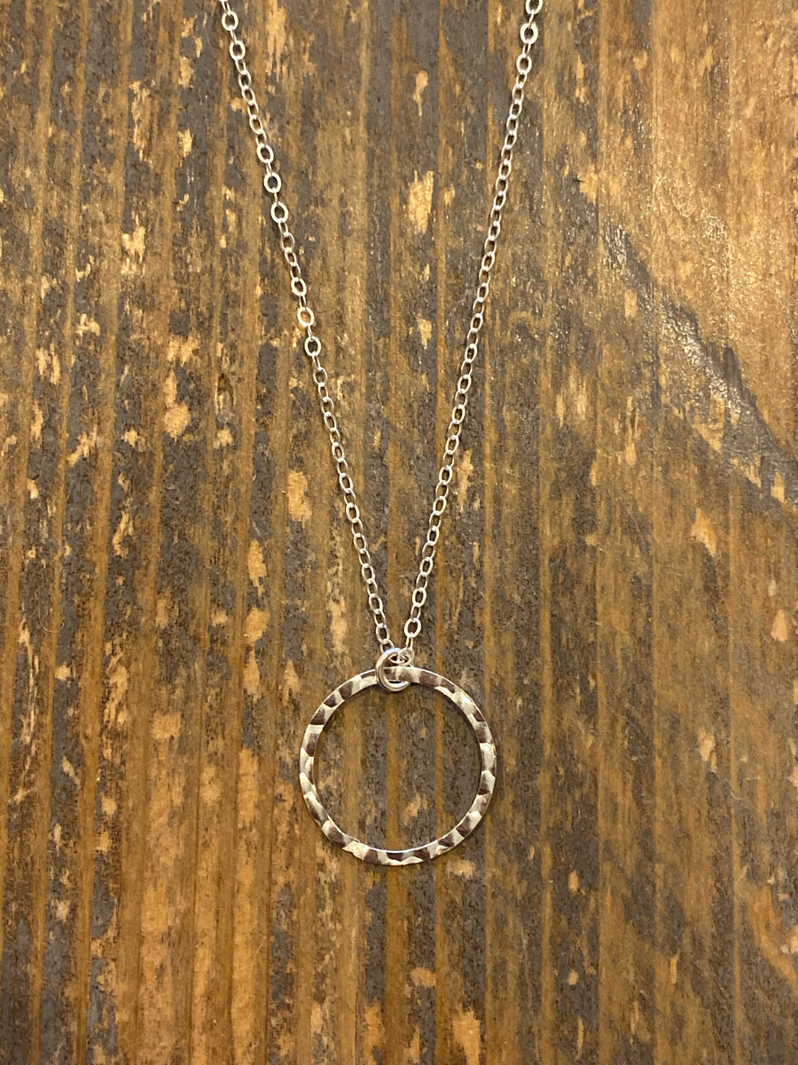 Silver small hammered circle necklace