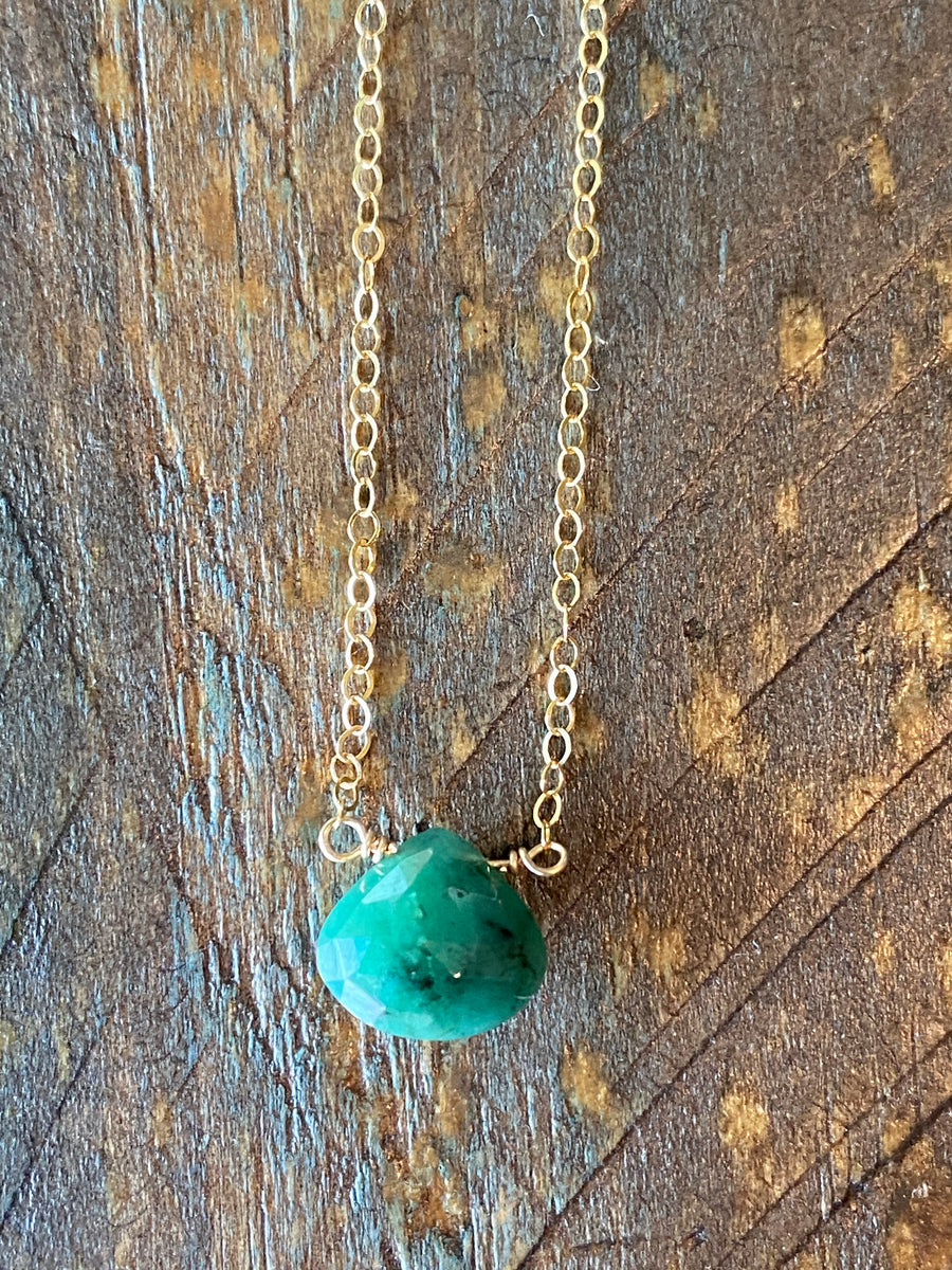 Gold emerald teardrop gemstone necklace