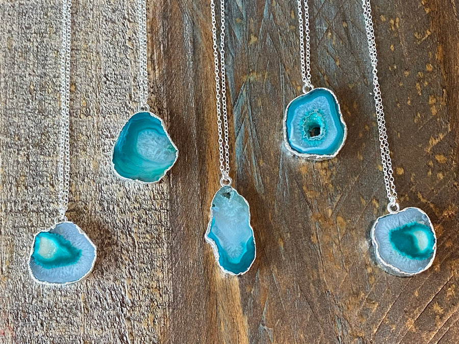 Turquoise agate on silver necklace
