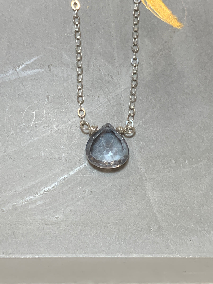 Silver smokey quartz teardrop necklace