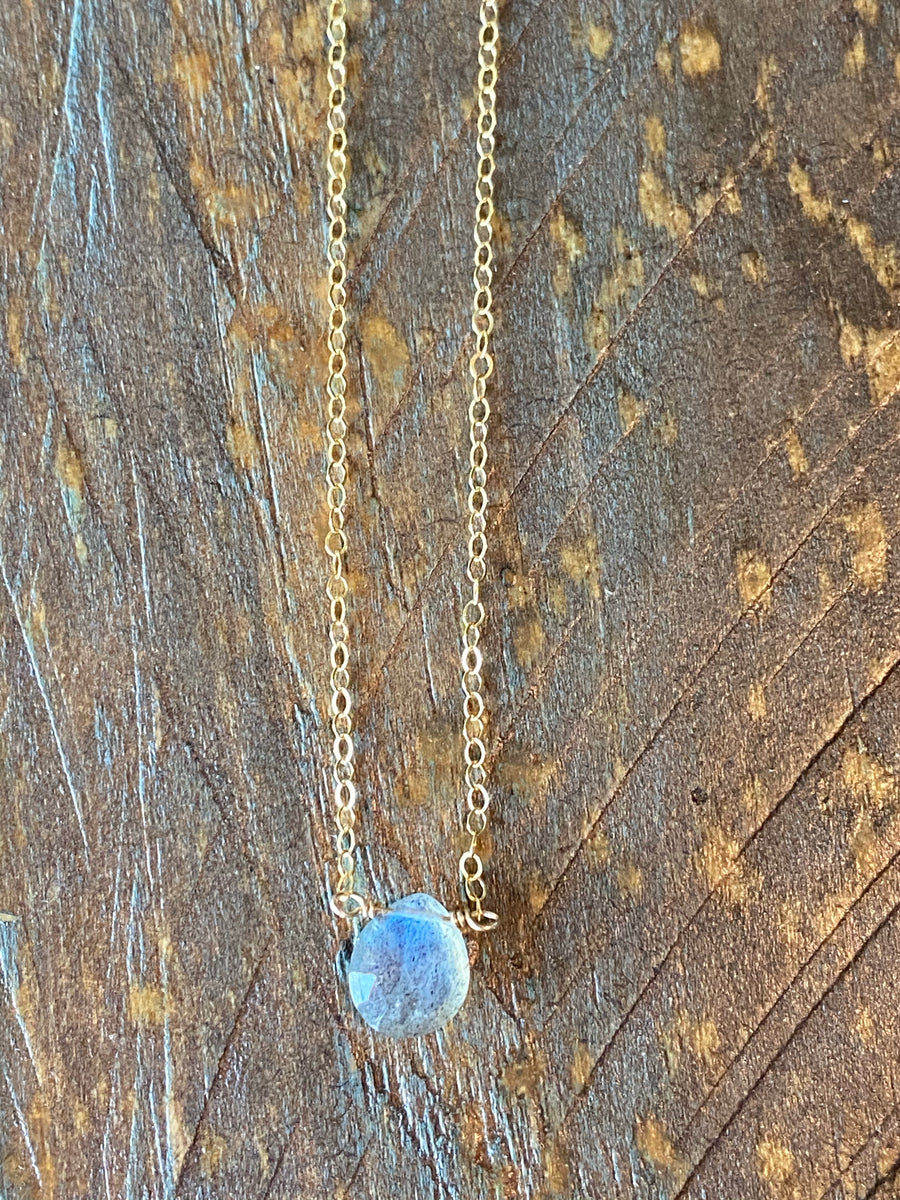 Gold labradorite teardrop gemstone necklace