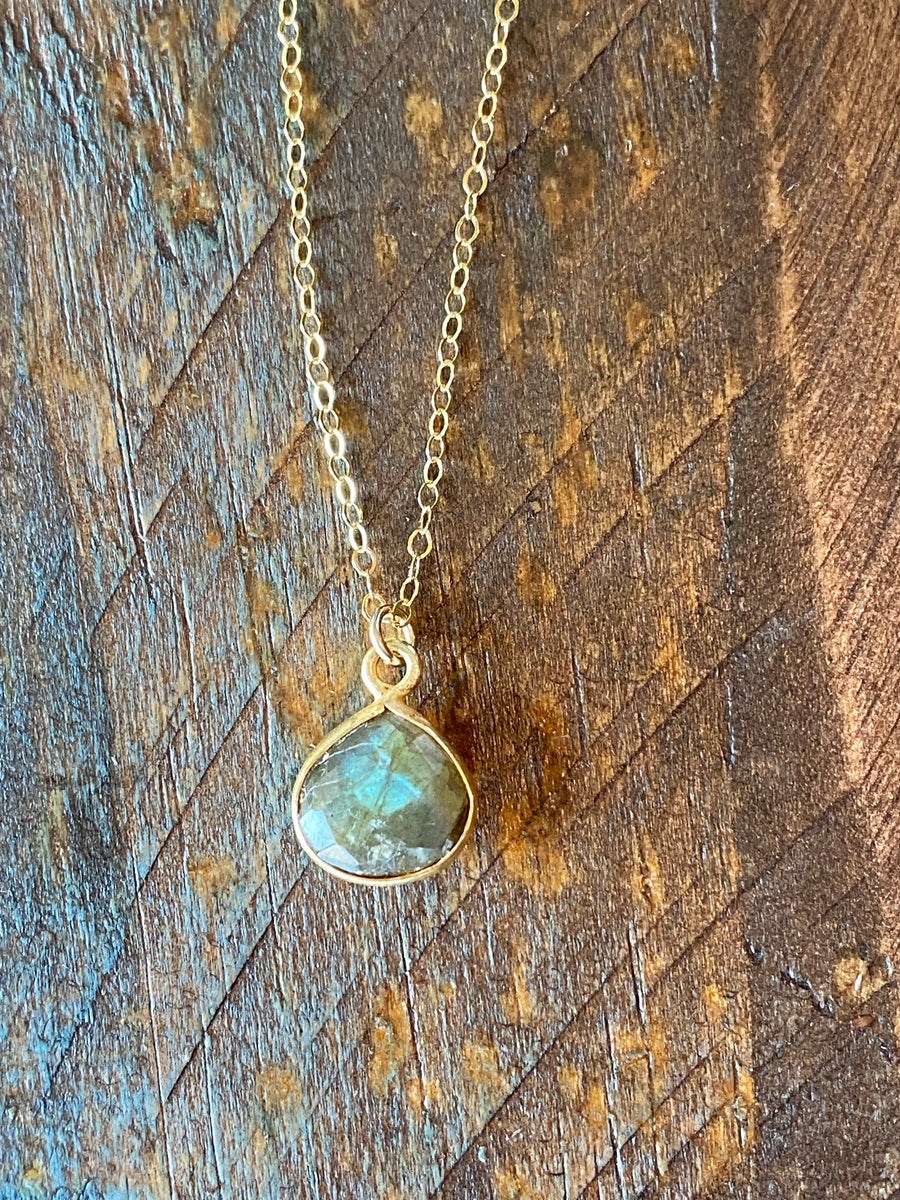 Gold edged labradorite teardrop necklace