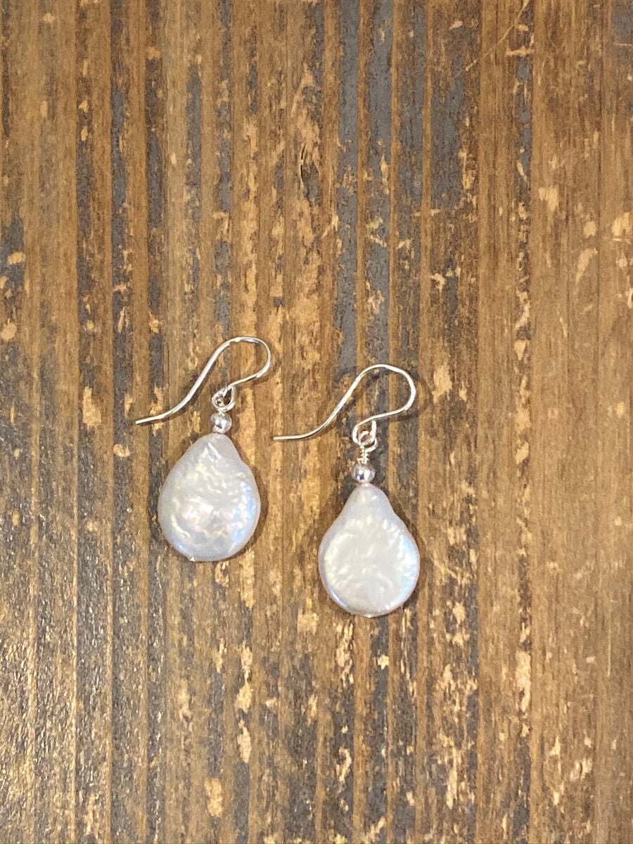 Freshwater pearl teardrop silver earrings