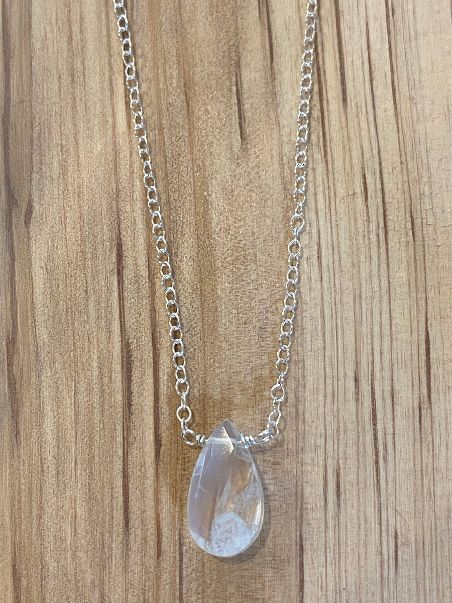 Silver Moonstone Teardrop Gemstone Necklace