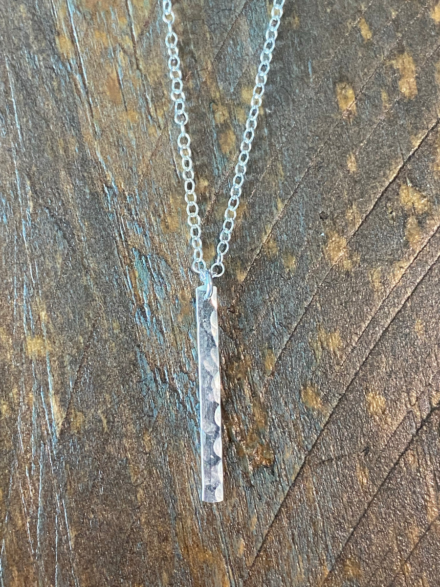 Sterling silver hammered bar necklace