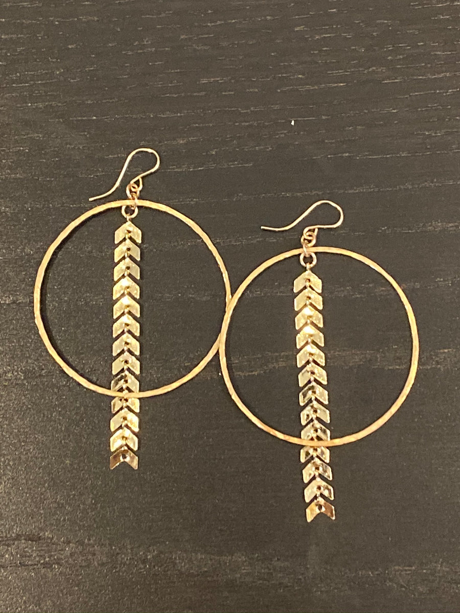 Hand Hammered 14K Gold Filled Hoop & Ivy Earrings