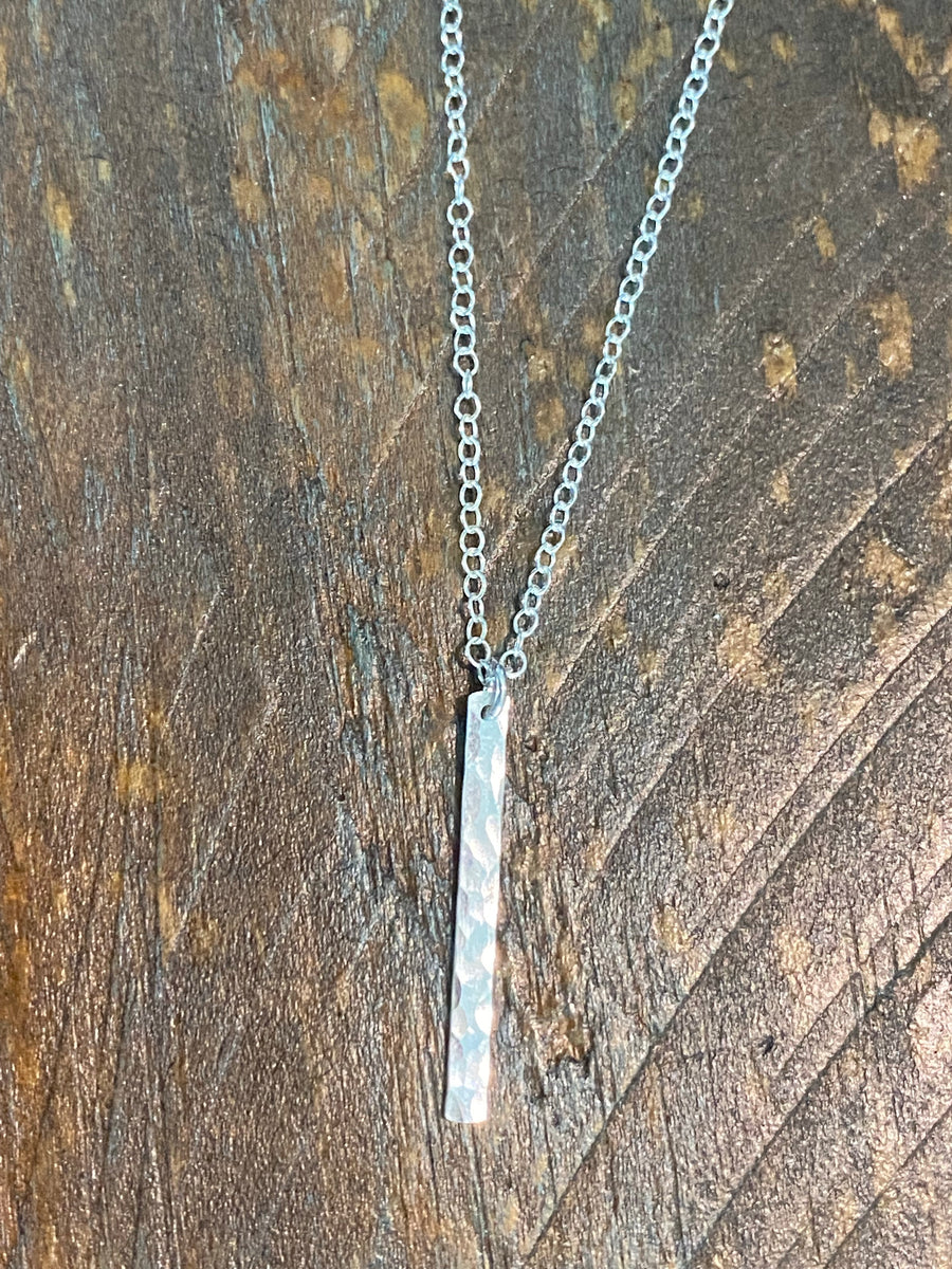 Sterling silver hammered bar necklace