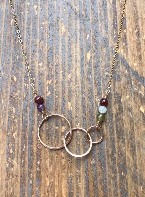 Custom birthstones on gold infinity four circle necklace