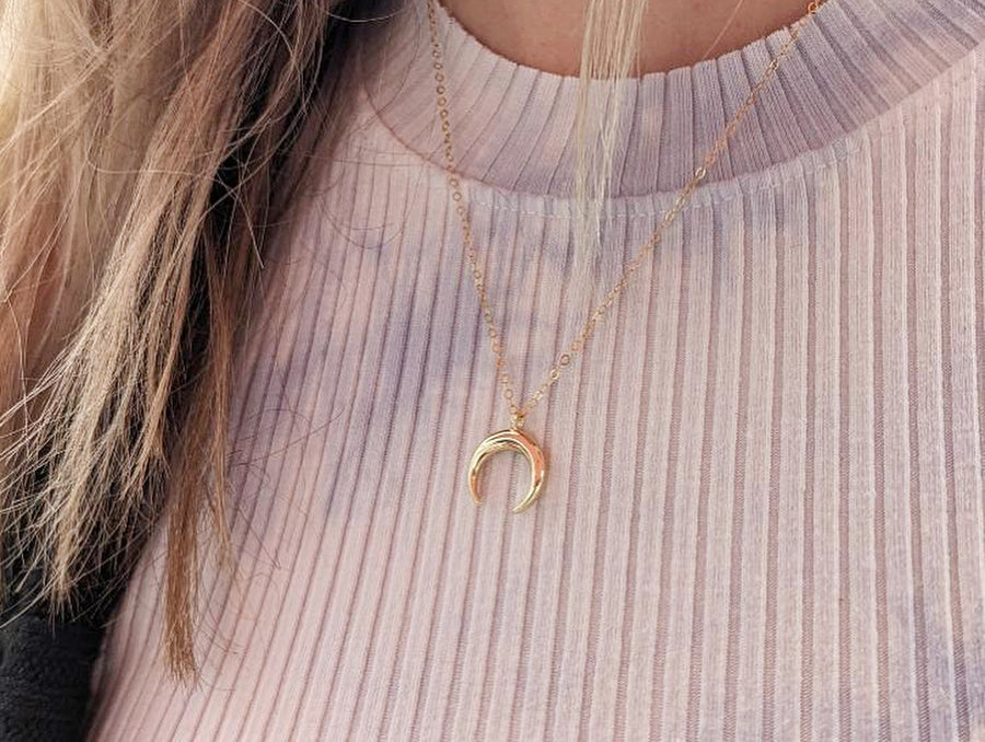 Gold filled horn pendant necklace
