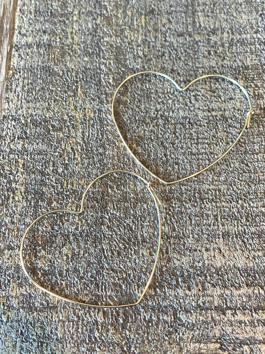 Gold large heart hoop earrings
