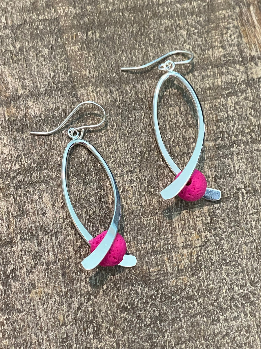 Hot Pink Silver Swoosh Earrings